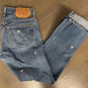 Vintage 501 Jeans with Flower Embroidery